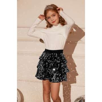 GRACE KARIN Girls Sparkly Skirts Girls Sequin Tutu Skirt for Christmas Silver 8Y