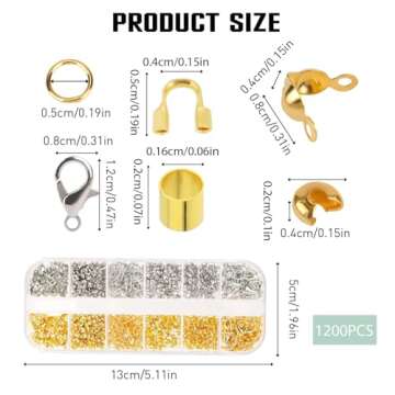 1200 Pcs Crimp Covers Beads for Jewelry Making, Crimp Tubes Crimp Lobster Clasps, Jump Rings, Crimping Pliers Tweezers and Beading Wire Guardians with Clear Storage Box