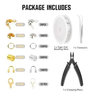 1200 Pcs Crimp Covers Beads for Jewelry Making, Crimp Tubes Crimp Lobster Clasps, Jump Rings, Crimping Pliers Tweezers and Beading Wire Guardians with Clear Storage Box