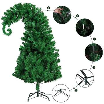 CCINEE 5 Feet Pine Christmas Tree Decor with Solid Metal Stand Santa Claus Artificial Full Green Tree Xmas Whimsical Bent Top Christmas Tree for Party Indoor Outdoor Living Room Home
