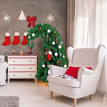 CCINEE 5 Feet Pine Christmas Tree Decor with Solid Metal Stand Santa Claus Artificial Full Green Tree Xmas Whimsical Bent Top Christmas Tree for Party Indoor Outdoor Living Room Home