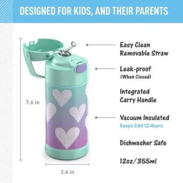THERMOS FUNTAINER Water Bottle with Straw - 12 Ounce - Kids Stainless Steel Vacuum Insulated Water B...