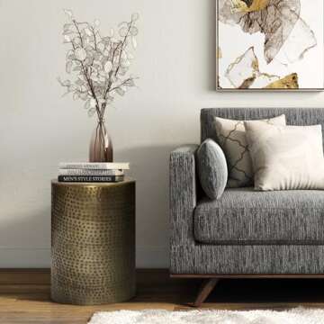 SIMPLIHOME Corbin 16" Wide Metal Side Table - Handcrafted Round Drum Design