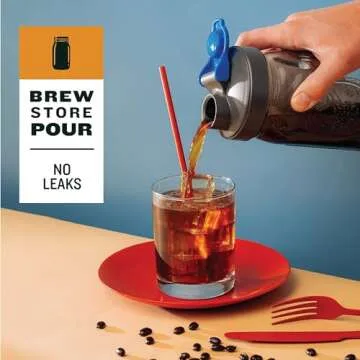 County Line Kitchen Glass Cold Brew Coffee Maker with Lid - Wide Mouth, 2 Quart (64 oz) - Heavy Duty, Leak Proof - Sun & Iced Tea Pitcher, Cold Brew Coffee, Breast Milk Storage, Water - Gray