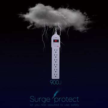 KMC 6-Outlet Surge Protector Power Strip 2-Pack, Overload Protection, 4-Foot Cord, 900 Joule - White