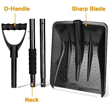 Snow Shovel, 2025 New Upgrade Large-Capacity Lightweight Aluminum Portable Snow Removal Tool, Parent-Child Playing Snow Shovel, Shovel for Car Driveway, Garden, Camping (Black)