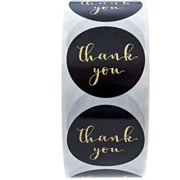 Faux Glitter Thank You Stickers / 1.5" Circle Labels / 1000 Thanks Stickers Per Roll
