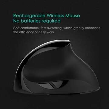 Lekvey Small Hand Ergonomic Mouse, Vertical Wireless Mouse - Rechargeable 2.4GHz Optical Vertical Mice : 3 Adjustable DPI 6 Buttons, for Laptop, PC, Computer, Desktop, Notebook etc, Black