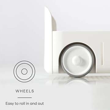 YouCopia RollOut Caddy Rolling Storage Bin with 2 Adjustable Dividers and Removable Basket for Kitchen and Bathroom Under Sink Organization, 8" Wide, White