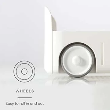 YouCopia RollOut Caddy Rolling Storage Bin with 2 Adjustable Dividers and Removable Basket for Kitchen and Bathroom Under Sink Organization, 8" Wide, White