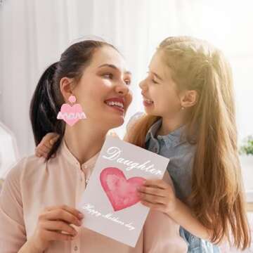 Mom Earrings Beaded Heart Mom Earrings for Women Handmade Bead Drop Dangle Earrings Birthday Mother’s Day Gift