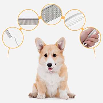 Multifunctional Pet Comb Tear Stain Removal Comb, 2024 New Pet Grooming Brush Fine-Tooth Stainless Grooming Massage Comb, Magic Pets Grooming Comb Kit for Small Dogs Puppies (Yellow)