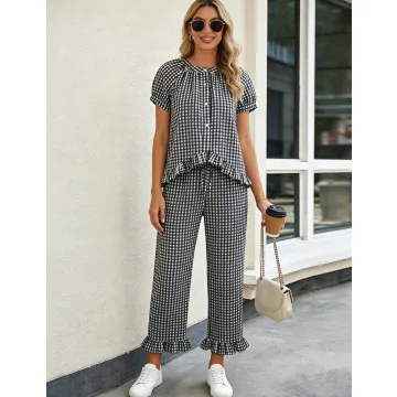 Yeokou Womens Cotton Button Down Pjs Set