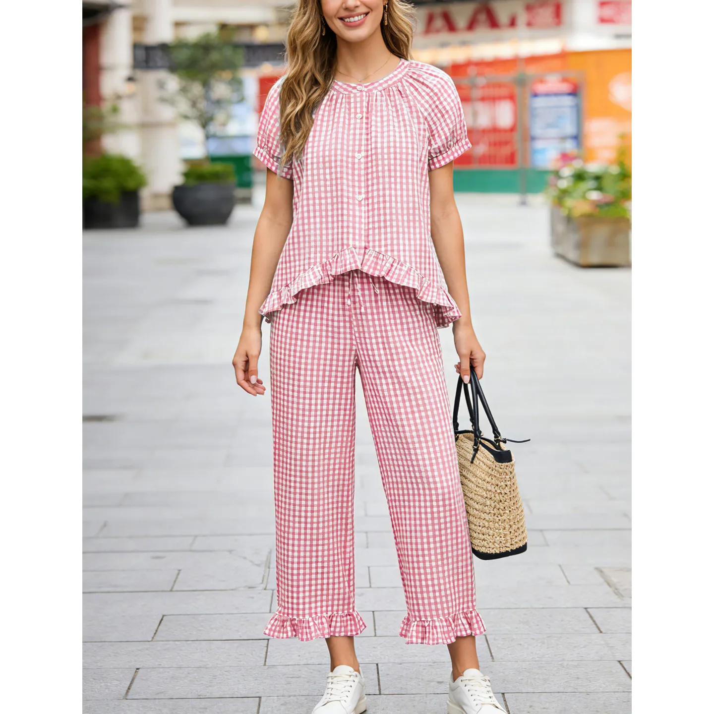 Yeokou Womens Cotton Button Down Pjs Set