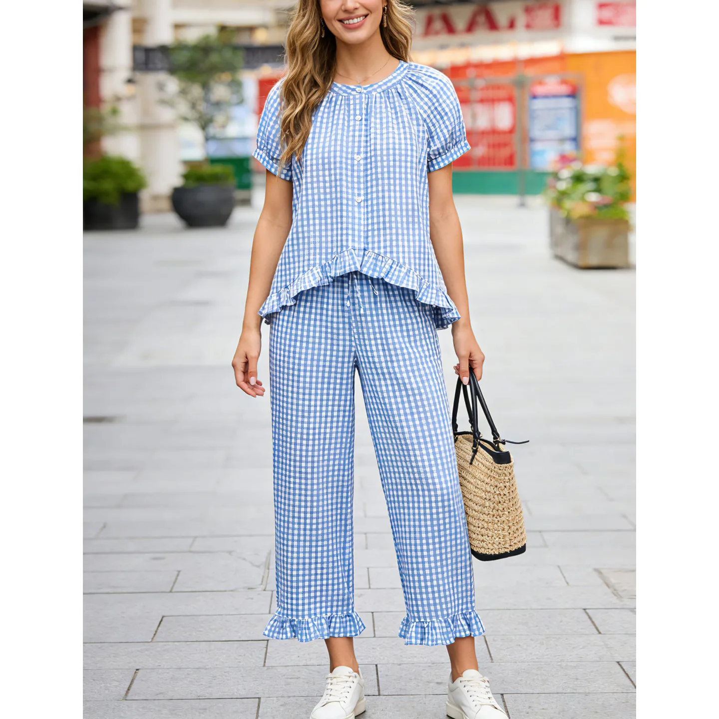Yeokou Womens Cotton Button Down Pjs Set