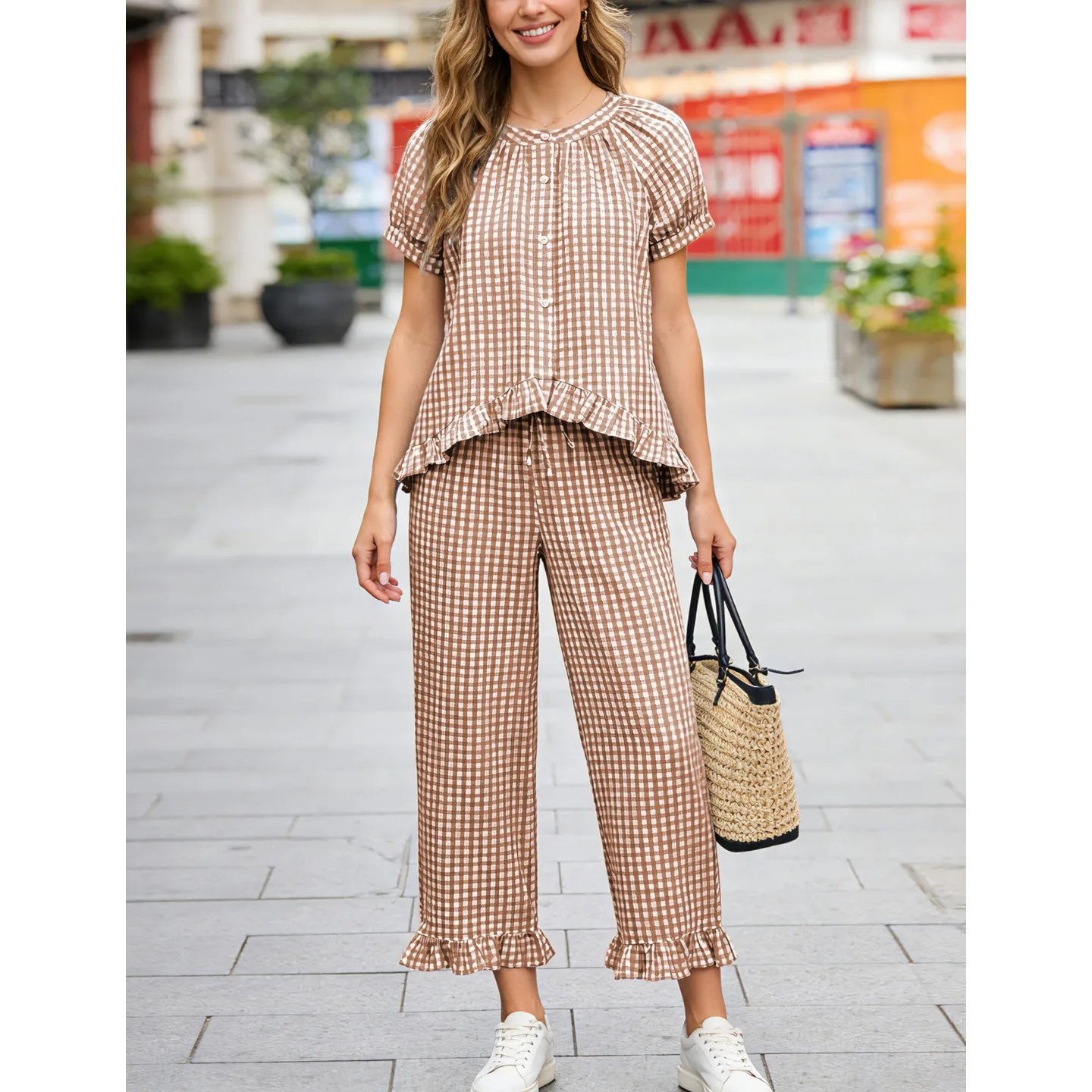 Yeokou Womens Cotton Button Down Pjs Set