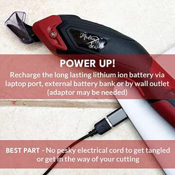 Madam Sew Electric Scissors for Fabric Cutting, Heavy Duty Cordless Shears with USB Rechargeable Battery, Trigger Operation and Non-Slip Grip Cuts Denim, Wool, Leather - REPLACEMENT BLADES AVAILABLE