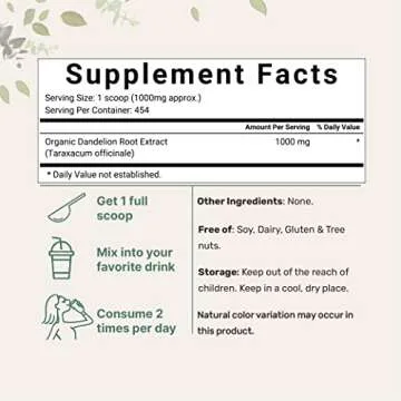 Organic Dandelion Root Tea Powder, 1lb (16oz) | Up to 450 Servings | Pure Dark Roasted Dandelion Roo...