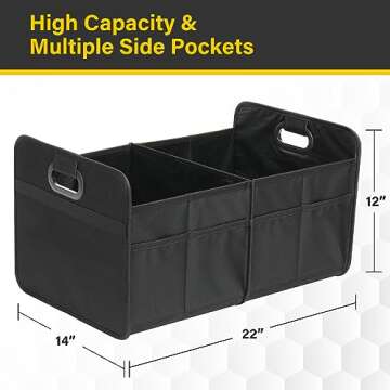 YSSOA 2 Compartments Car Trunk Organizer, Durable 600D Oxford Polyester, Collapsible Trunk Storage S...