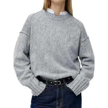 Saodimallsu Womens Crew Neck Sweaters Long Sleeve Oversized Lightweight Loose Soft Knit Fall Pullove...