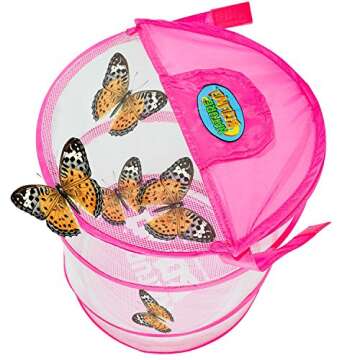 Nature Bound Butterfly Growing Habitat Kit - with Voucher to Redeem Live Caterpillars for Home or School Use - Pink Pop-Up Cage 12-Inches Tall