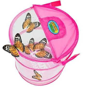 Nature Bound Butterfly Growing Habitat Kit - with Voucher to Redeem Live Caterpillars for Home or School Use - Pink Pop-Up Cage 12-Inches Tall