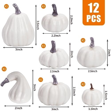 12PCS Artificial White Pumpkins for Fall Decor