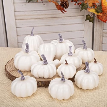 12PCS Artificial White Pumpkins for Fall Decor