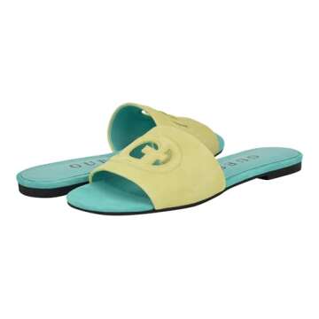 GUESS Women's Tashia Flat Sandal, Lime 330, 8