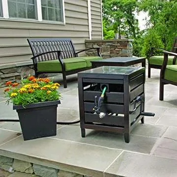 AMES 2519100 NeverLeak Cold-Weather Resistant Cabinet with Auto-Track Reel, 150-Foot Hose Capacity, Black