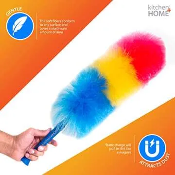 Kitchen + Home 23” inch Rainbow Static Duster - Electrostatic Feather Duster Attracts dust Like a Magnet!