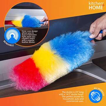 Kitchen + Home 23” inch Rainbow Static Duster - Electrostatic Feather Duster Attracts dust Like a Magnet!