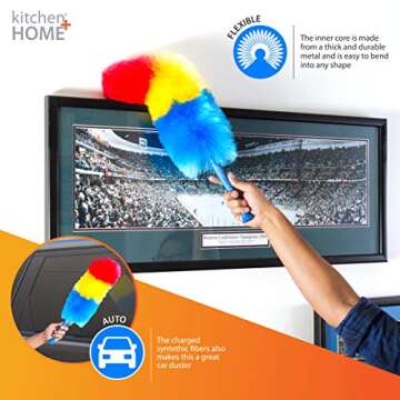 Kitchen + Home 23” inch Rainbow Static Duster - Electrostatic Feather Duster Attracts dust Like a Magnet!