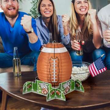 YHNTGB 4 Set 12 Inch Football Paper Lantern Set with Base Rugby Party Centerpieces for Table Suitable for Sports Game Kids Birthday Supplies Creative Decorations