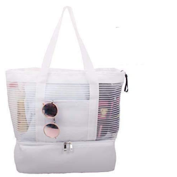 Large Mesh Beach Tote Bag with Zipper and Insulated Picnic Cooler Leak-proof for Beach Pool Outdoor ...