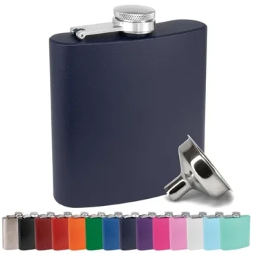 6 oz Stainless Steel Hip Flask with Funnel for Men & Women, Powder Coated Flask Gift Sets for Grooms...