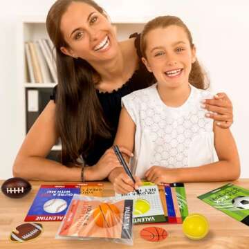 Sports Valentines Cards Gifts for Kids School Classroom -24 Pack,Mini Foam Ball Toys with Exchange Cards for Boys Girls,Valentines Party Favors Goodie Bag Stuffer Class Treats Prizes for Toddlers