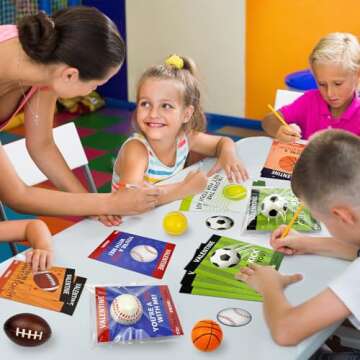 Sports Valentines Cards Gifts for Kids School Classroom -24 Pack,Mini Foam Ball Toys with Exchange Cards for Boys Girls,Valentines Party Favors Goodie Bag Stuffer Class Treats Prizes for Toddlers