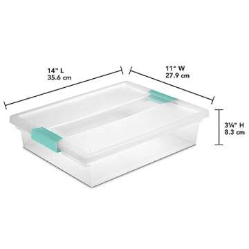 Sterilite Clip Box, Stackable Small Storage Bin with Latching Lid, Plastic Container to Organize Office, Crafts, Clear Base and Lid, Large, 1-Pack