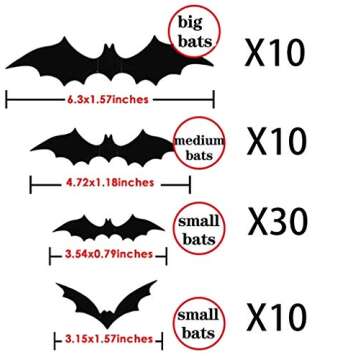 ZPOKA 60PCS Halloween Party Supplies PVC 3D Decoration Realistic Horror Bat Wall Decal Wall Sticker, DIY Halloween Decoration Home Interior Window Decoration Set (Balck)