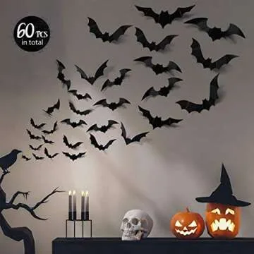 ZPOKA 60PCS 3D Bat Stickers for Halloween Decor