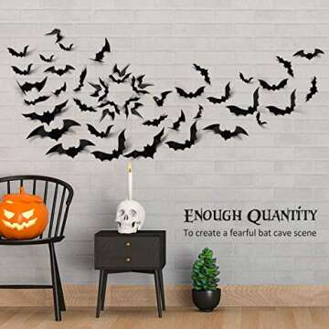 ZPOKA 60PCS Halloween Party Supplies PVC 3D Decoration Realistic Horror Bat Wall Decal Wall Sticker, DIY Halloween Decoration Home Interior Window Decoration Set (Balck)