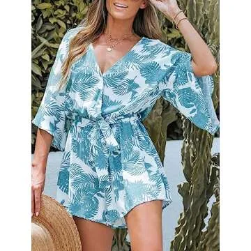 Stylish CUPSHE Floral Leaf Print Romper Mini Jumpsuit