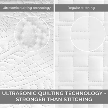 Mellanni King Bedspread Coverlet Set - Bedding Cover with Shams - Ultrasonic Quilting Technology - 3 Piece Oversized Quilt Set - Bedspreads & Coverlets (King, White)