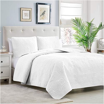 Mellanni King Bedspread Coverlet Set - Bedding Cover with Shams - Ultrasonic Quilting Technology - 3 Piece Oversized Quilt Set - Bedspreads & Coverlets (King, White)