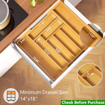 Pipishell Bamboo Expandable Drawer Organizer Adjustable Cutlery Tray