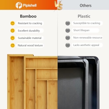 Pipishell Bamboo Expandable Drawer Organizer Adjustable Cutlery Tray