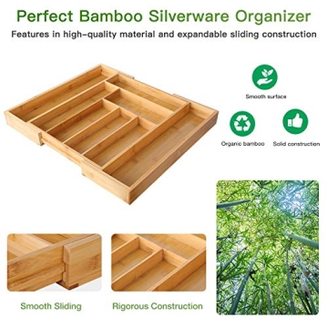 Pipishell Bamboo Expandable Drawer Organizer Adjustable Cutlery Tray