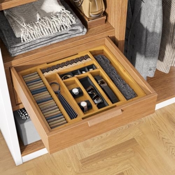 Pipishell Bamboo Expandable Drawer Organizer Adjustable Cutlery Tray