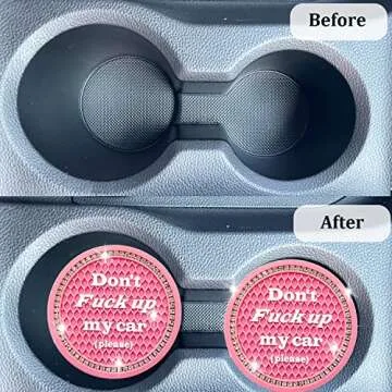 Smeyta Car Cup Coaster 2 Pack,Bling Car Accessories Interior,Universal Car Cup Holder,Car Cup Holder Insert Coasters for Car/SUV/Truck(Pink,2PC)